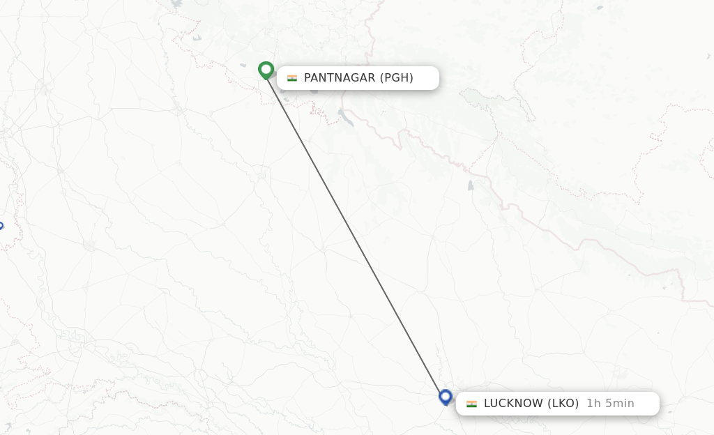 Flights from Pantnagar to Lucknow route map