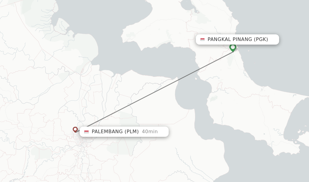 Flights from Pangkal Pinang to Palembang route map
