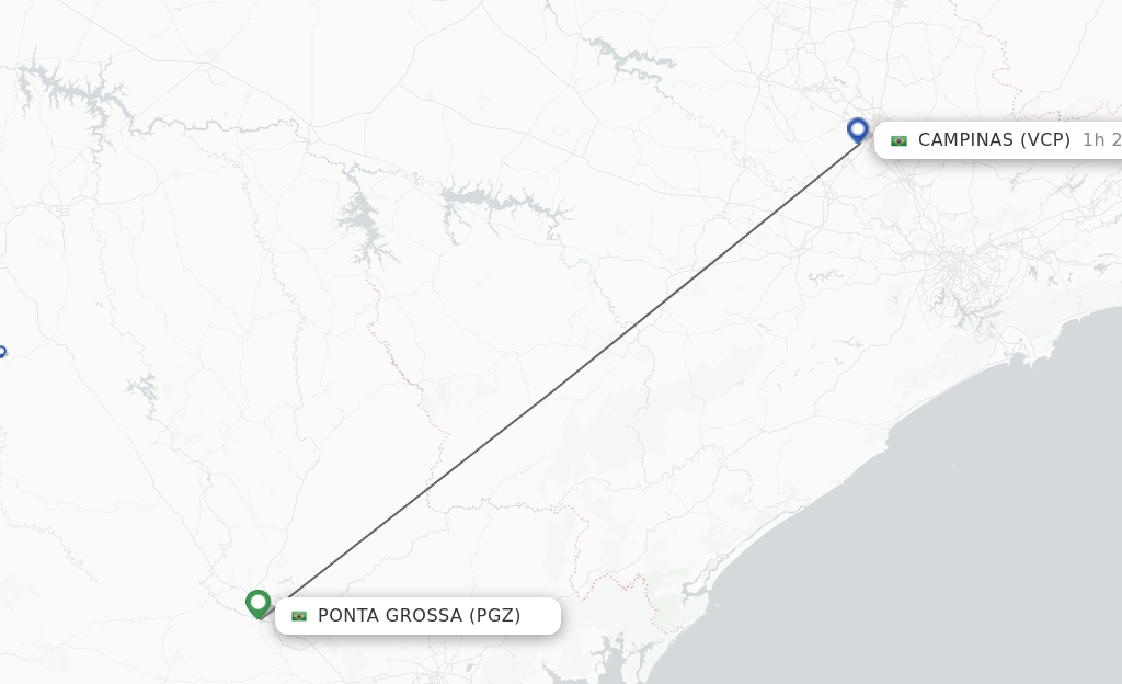 Flights from Ponta Grossa to Campinas route map