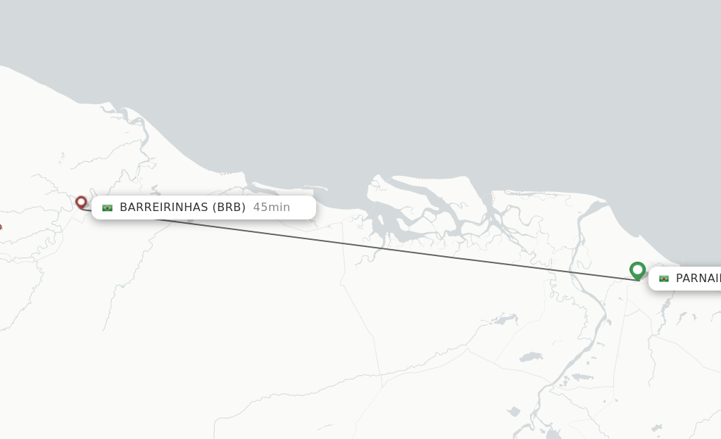 Flights from Parnaiba to Barreirinhas route map