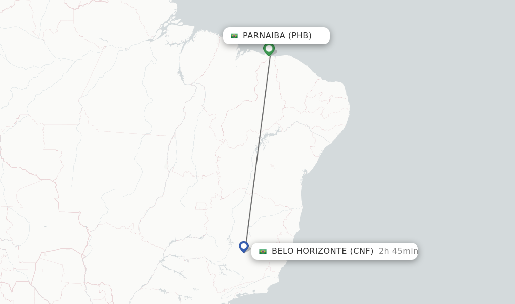 Flights from Belo Horizonte to Parnaiba route map