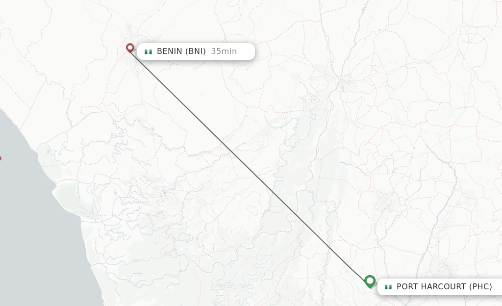 Flights from Port Harcourt to Benin City route map