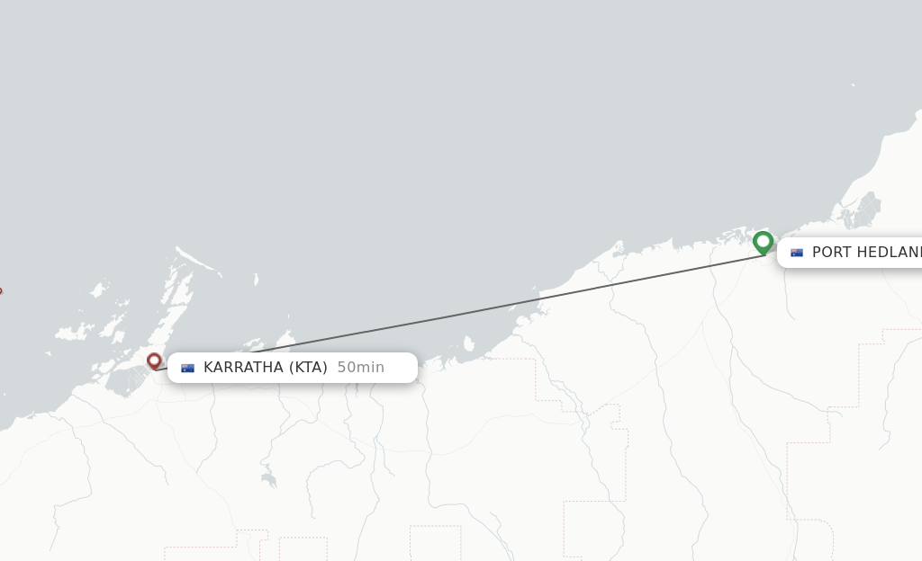 Flights from Port Hedland to Karratha route map
