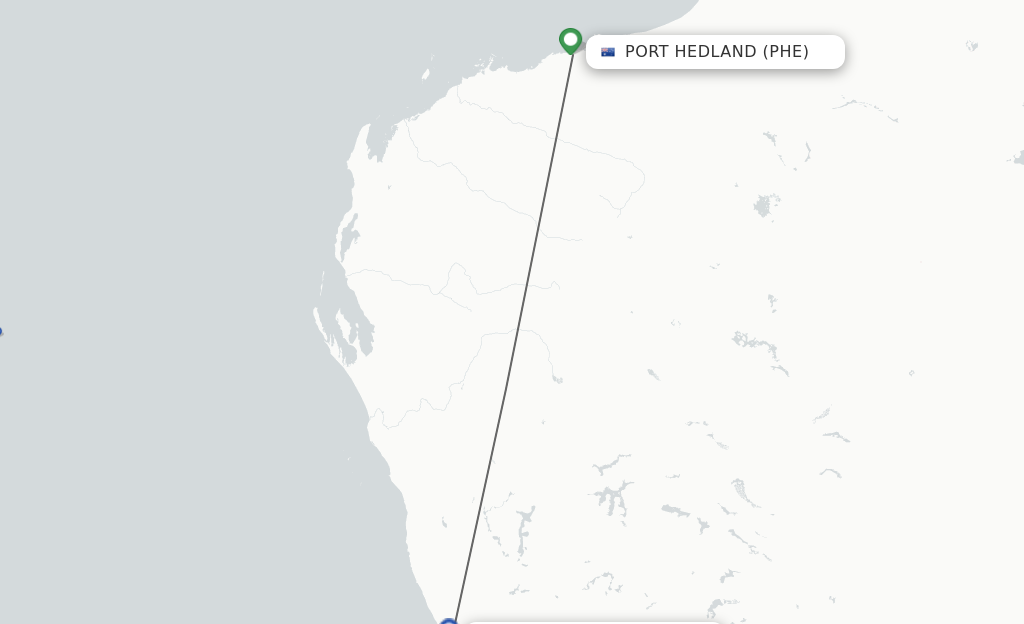 Flights from Port Hedland to Perth route map