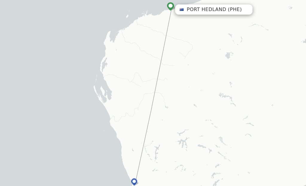 Route map with flights from Port Hedland with Virgin Australia