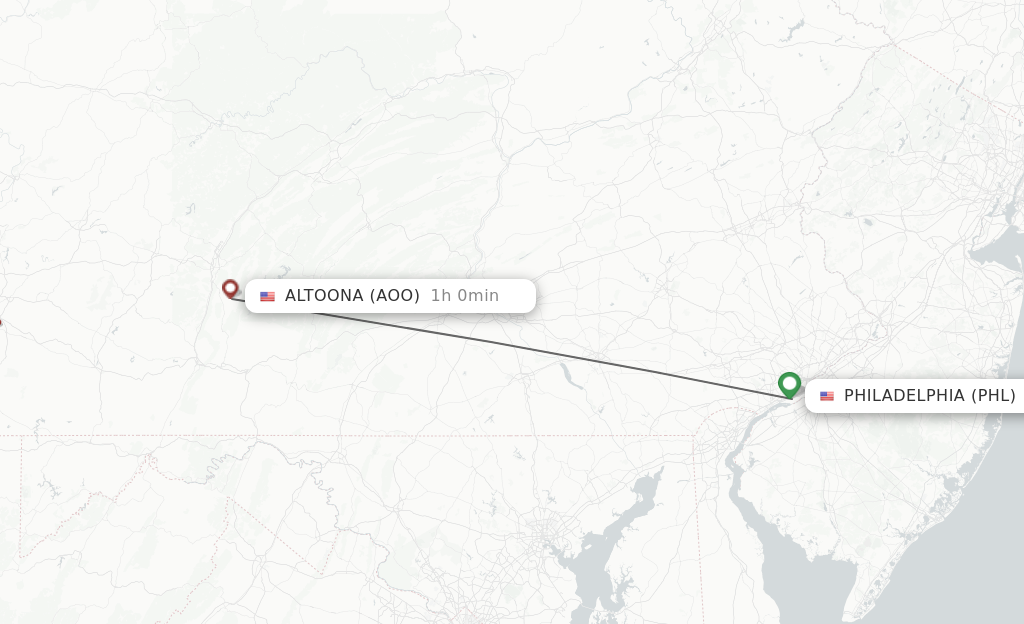 Flights from Philadelphia to Altoona route map
