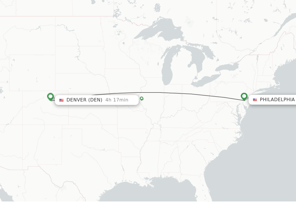 Flights from Philadelphia to Denver route map
