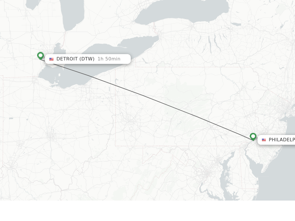 Flights from Philadelphia to Detroit route map