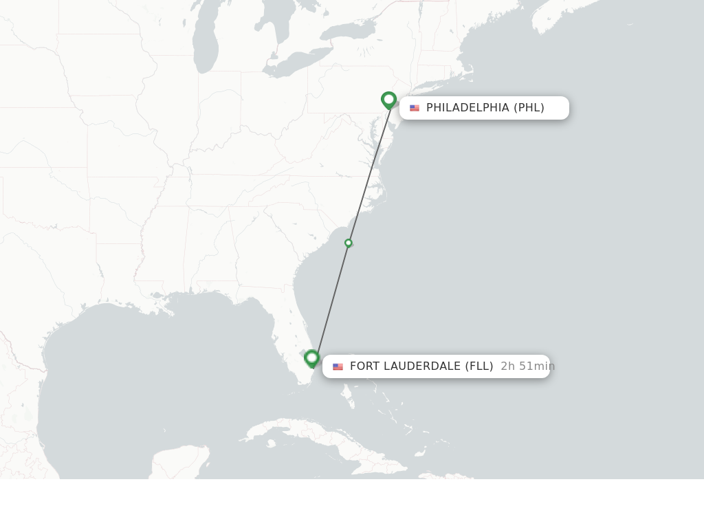 Flights from Philadelphia to Fort Lauderdale route map