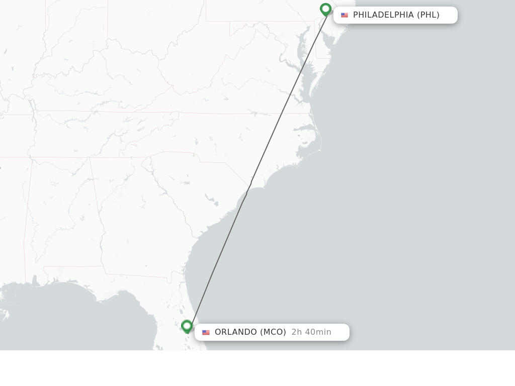 Flights from Philadelphia to Orlando route map