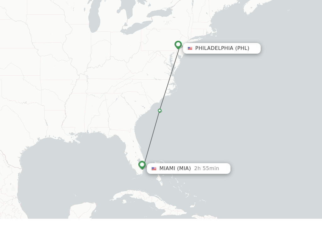 Flights from Philadelphia to Miami route map