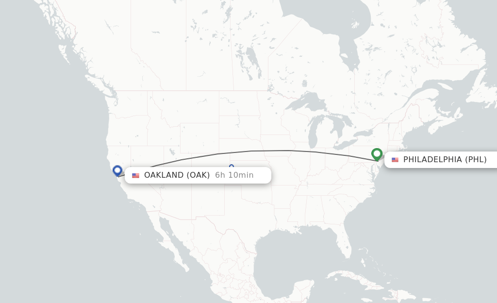 Flights from Philadelphia to Oakland route map