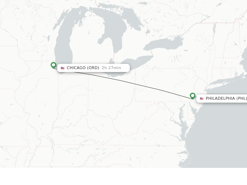 Flights from Philadelphia to Chicago route map