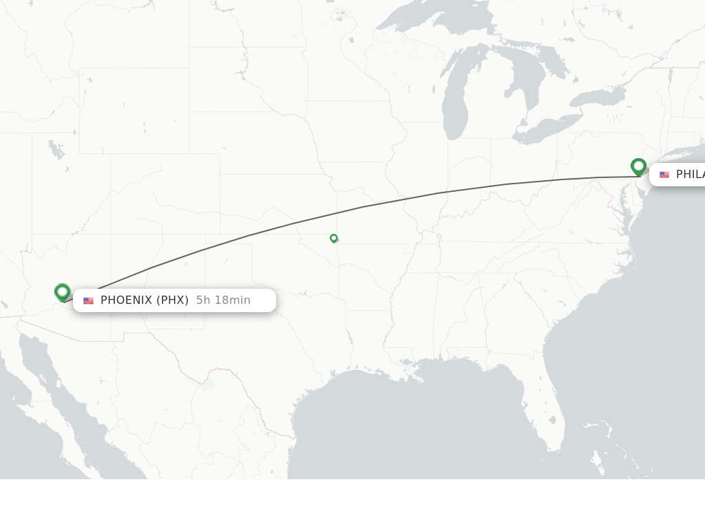 Flights from Philadelphia to Phoenix route map