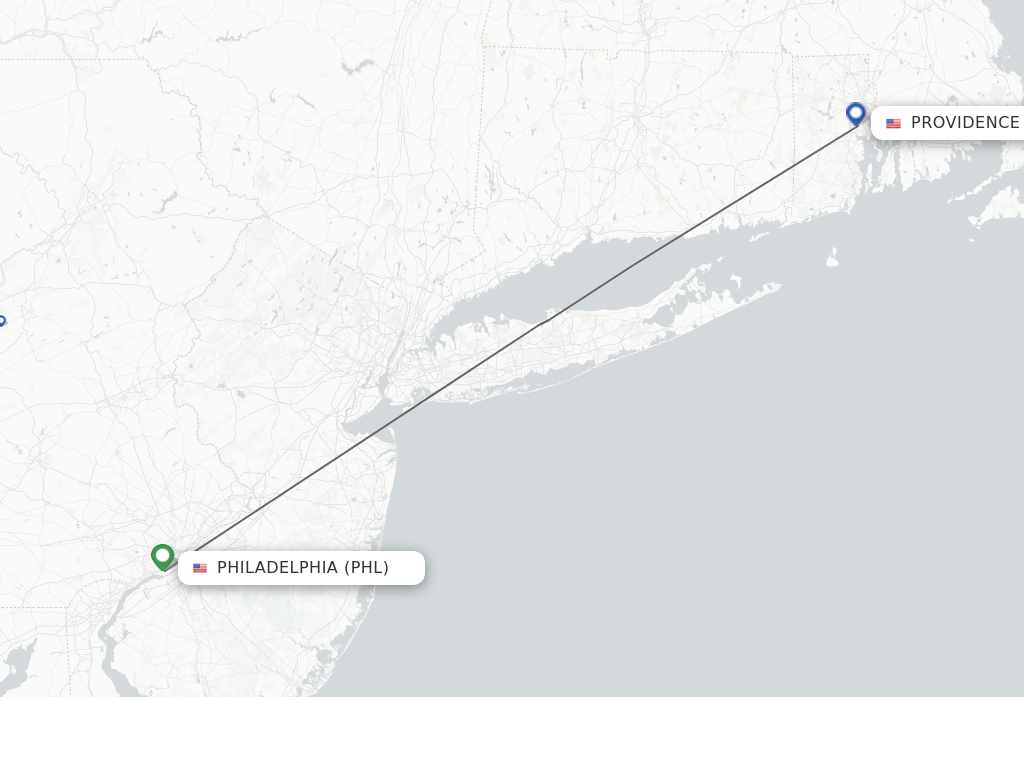 Flights from Philadelphia to Providence route map