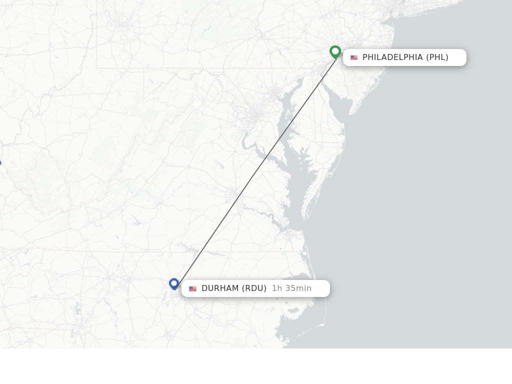 Flights from Philadelphia to Durham route map