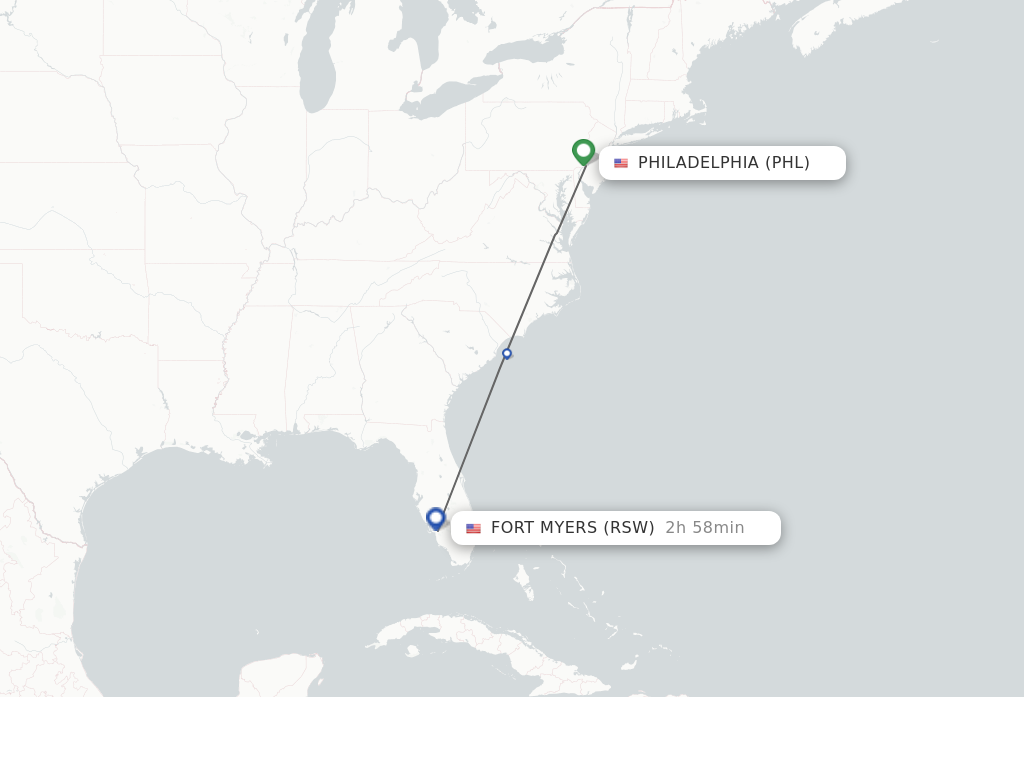 Flights from Philadelphia to Fort Myers route map