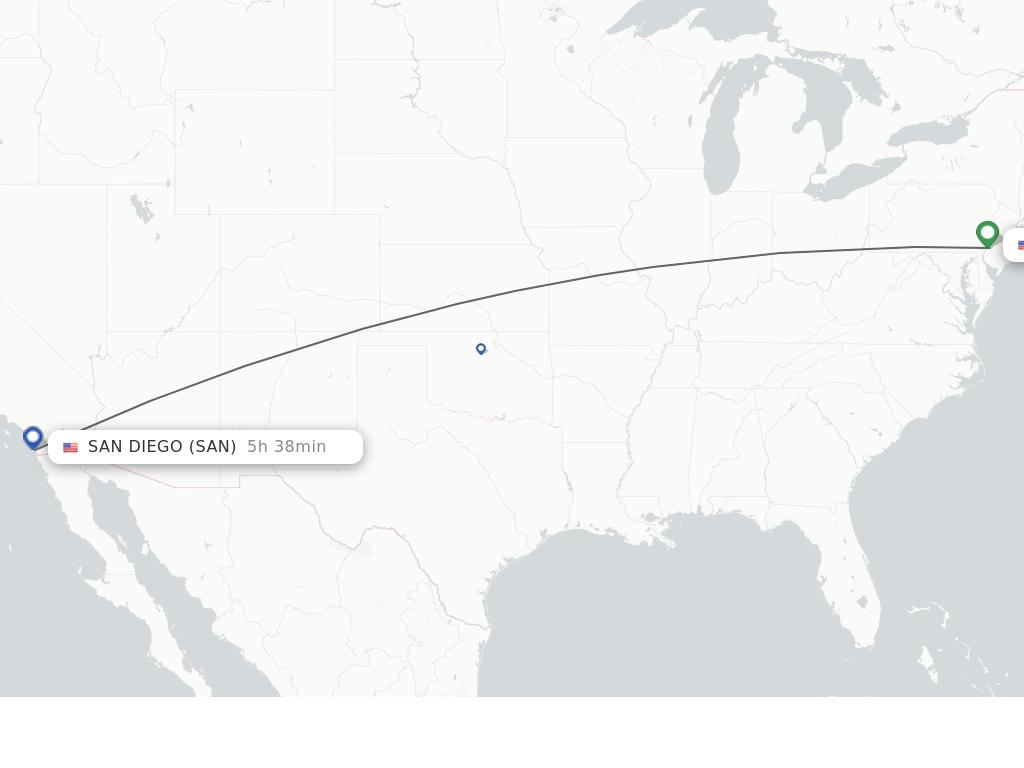 Flights from Philadelphia to San Diego route map