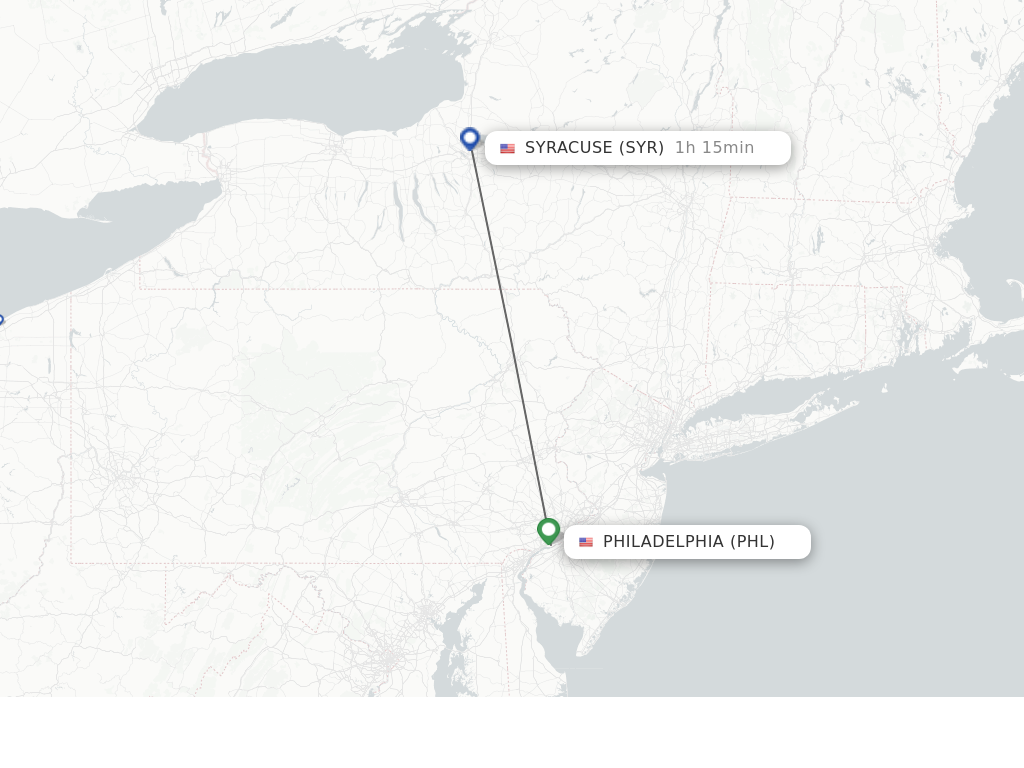 Flights from Philadelphia to Syracuse route map