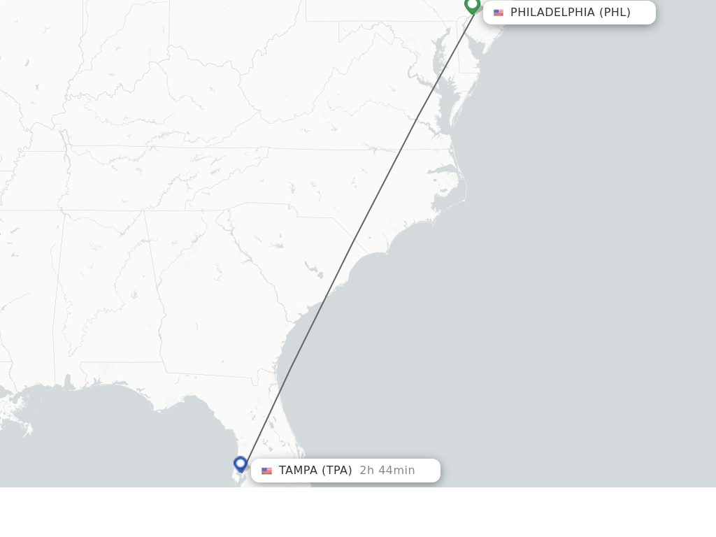 Flights from Philadelphia to Tampa route map