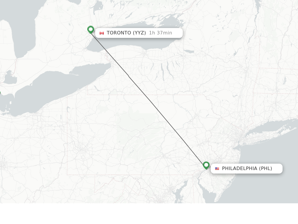 Flights from Philadelphia to Toronto route map