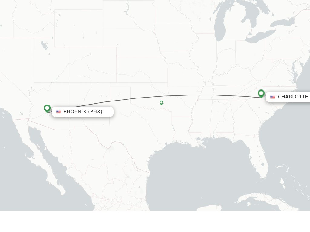 Flights from Phoenix to Charlotte route map
