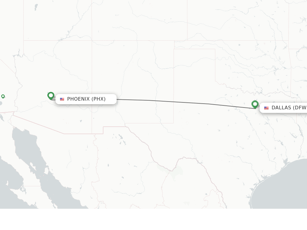 Flights from Phoenix to Dallas route map