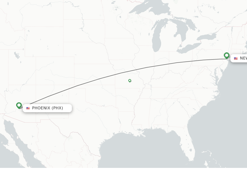 Flights from Phoenix to Newark route map