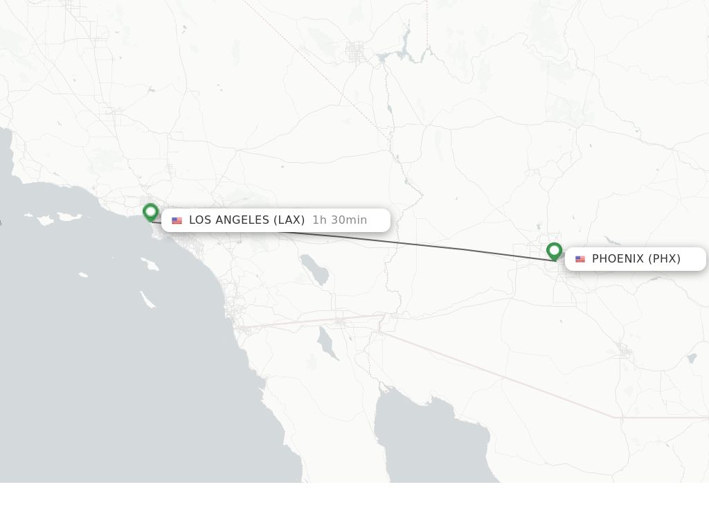 Flights from Phoenix to Los Angeles route map