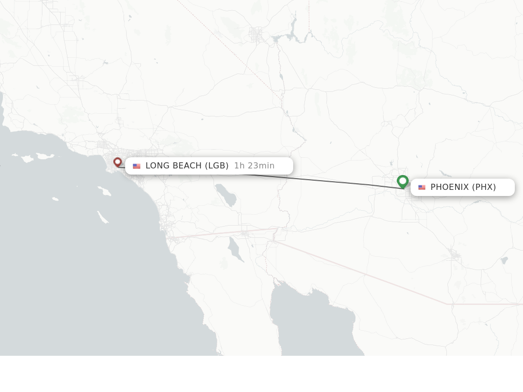 Flights from Phoenix to Long Beach route map