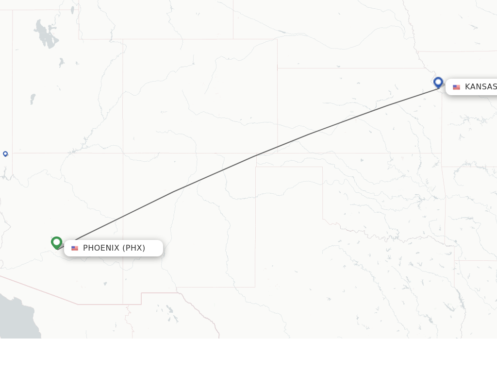 Flights from Phoenix to Kansas City route map