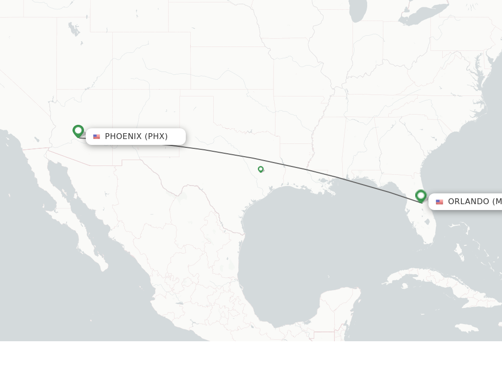 Flights from Phoenix to Orlando route map