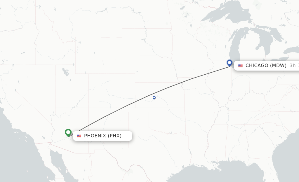 Flights from Phoenix to Chicago route map