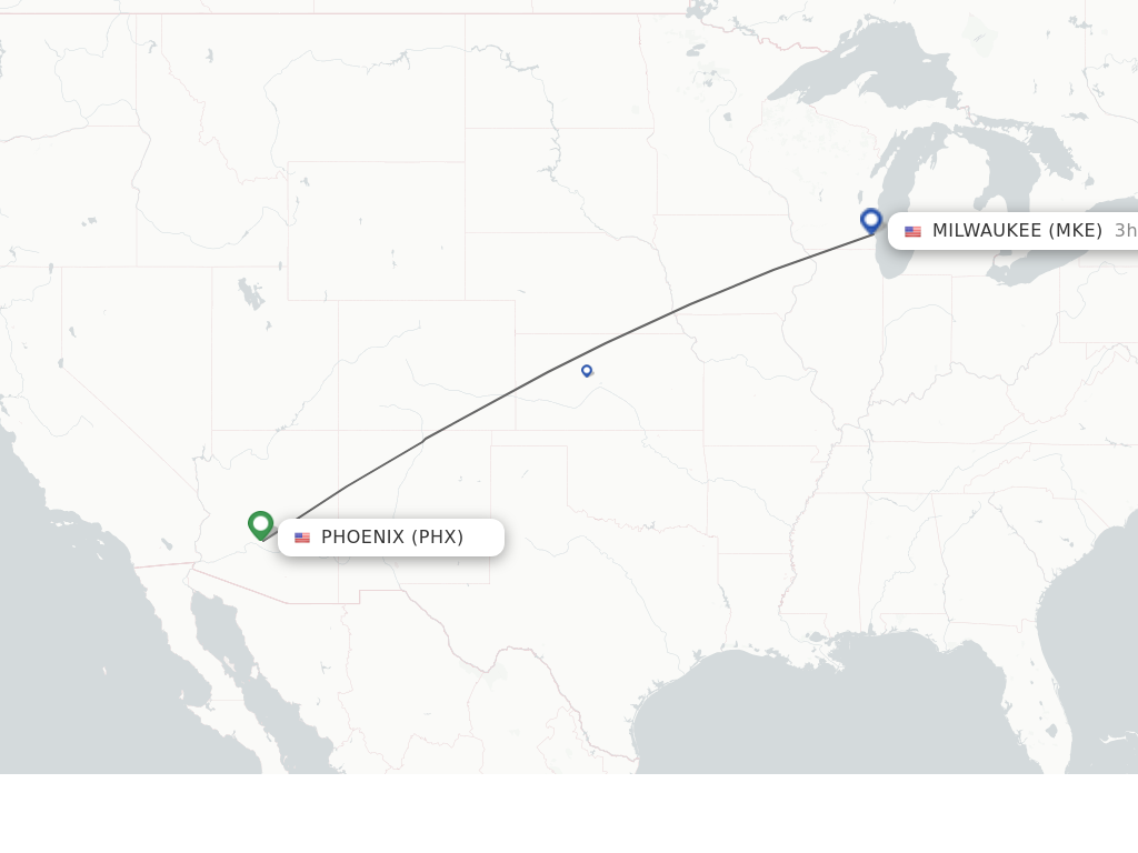 Flights from Phoenix to Milwaukee route map