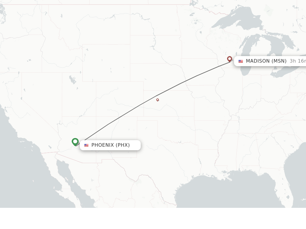Flights from Phoenix to Madison route map