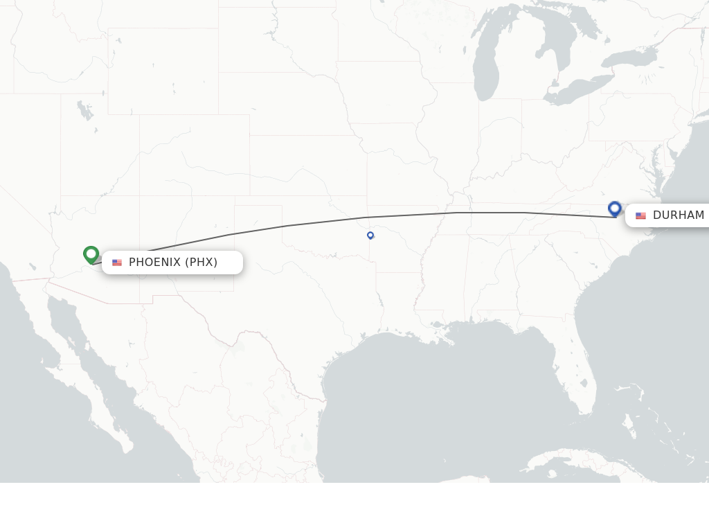 Flights from Phoenix to Raleigh/Durham route map