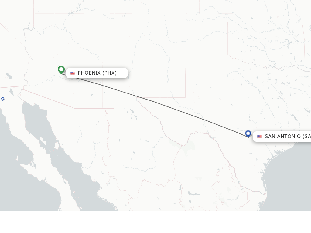 Flights from Phoenix to San Antonio route map