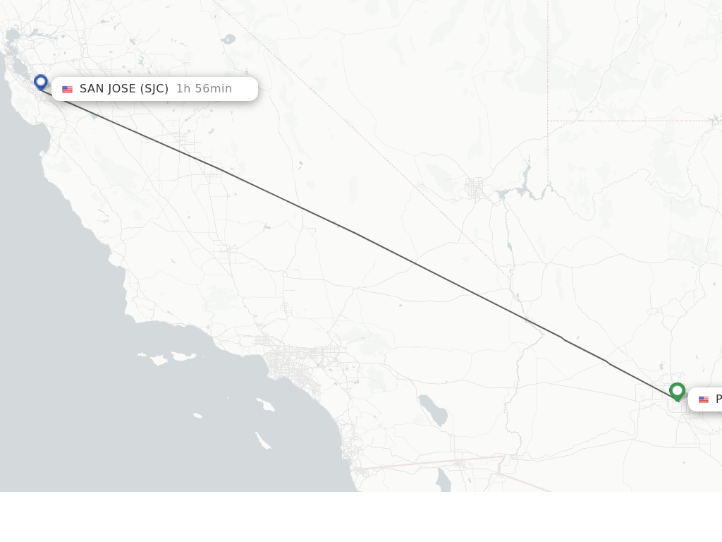 Flights from Phoenix to San Jose route map