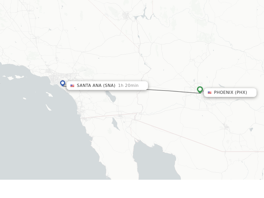 Flights from Phoenix to Santa Ana route map