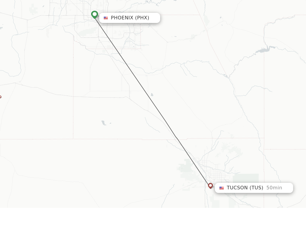 Flights from Phoenix to Tucson route map