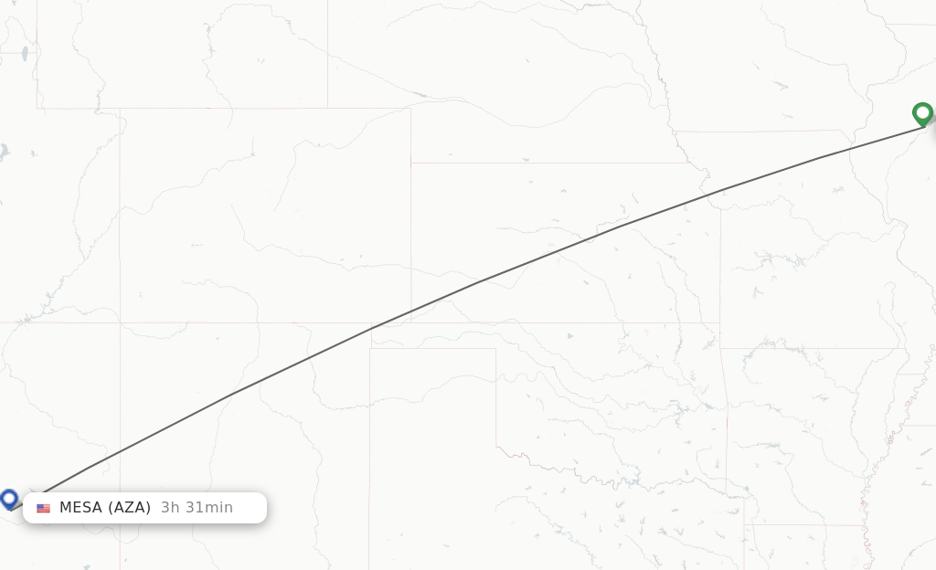 Flights from Peoria to Mesa route map
