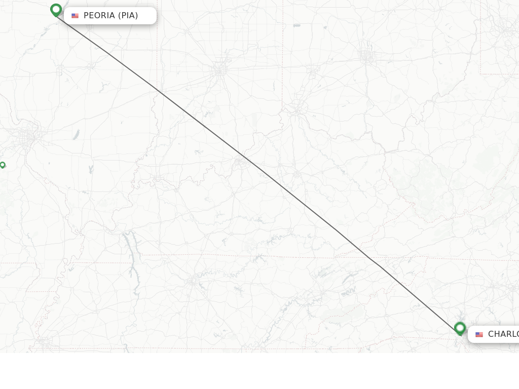 Flights from Peoria to Charlotte route map