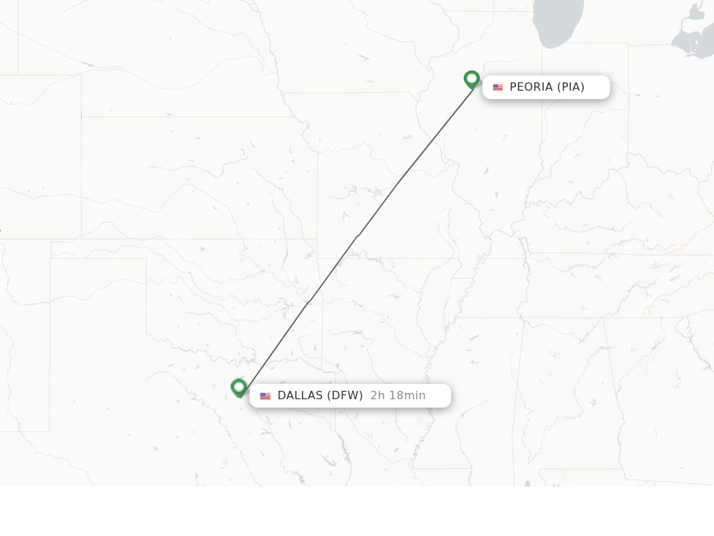 Flights from Peoria to Dallas route map