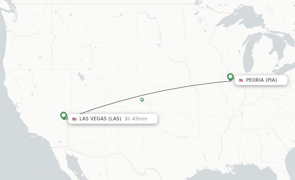 Flights from Peoria to Las Vegas route map