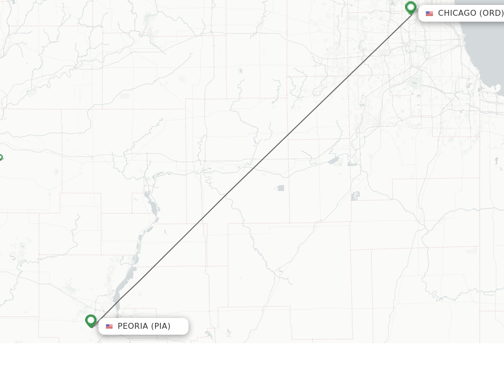 Flights from Peoria to Chicago route map