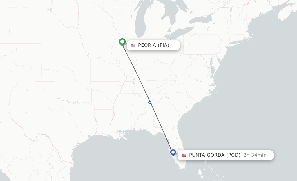 Flights from Peoria to Punta Gorda route map