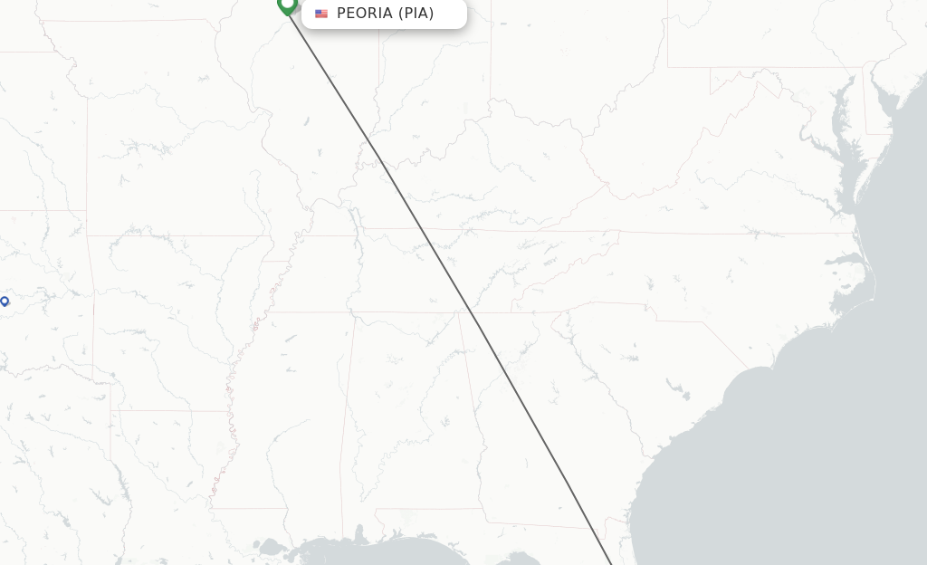 Flights from Peoria to Orlando route map