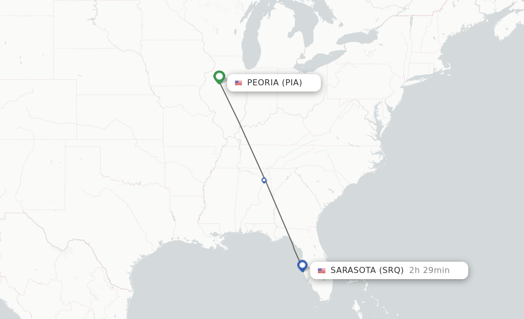 Flights from Peoria to Sarasota route map
