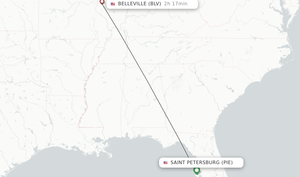 Flights from Saint Petersburg to Belleville route map