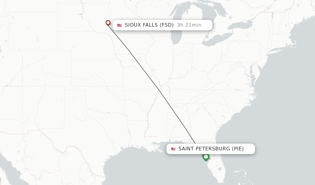Flights from Saint Petersburg to Sioux Falls route map